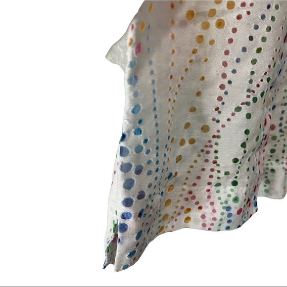 BAMBOO TRADERS WHITE COLORFUL POLKA DOT FLAX BLEND LS BUTTON DOWN BLOUSE - Picture 9 of 14